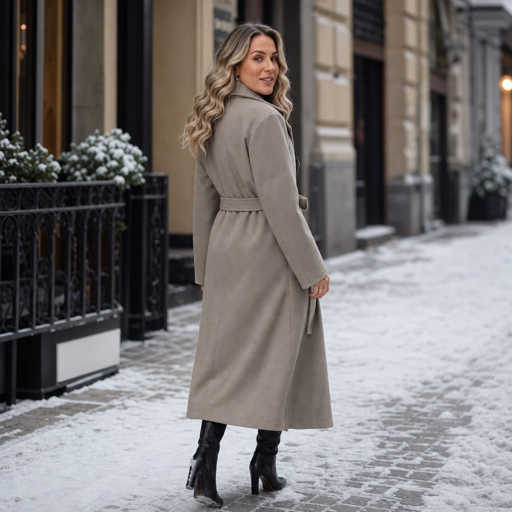 Belted Belle – Podwójnie zapinany długi płaszcz z paskiem