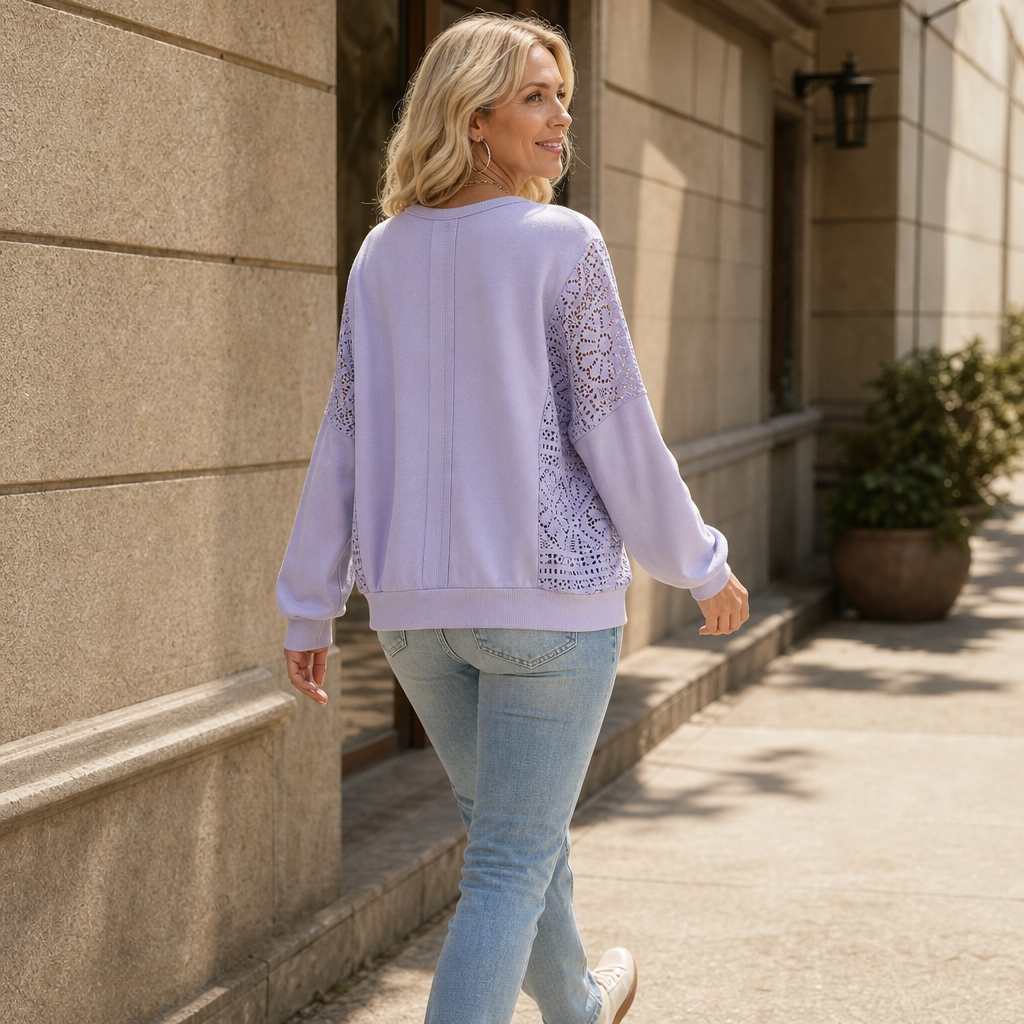 Lacebella – Sweter z kwiatowym koronkowym panelem i rękawami lantern