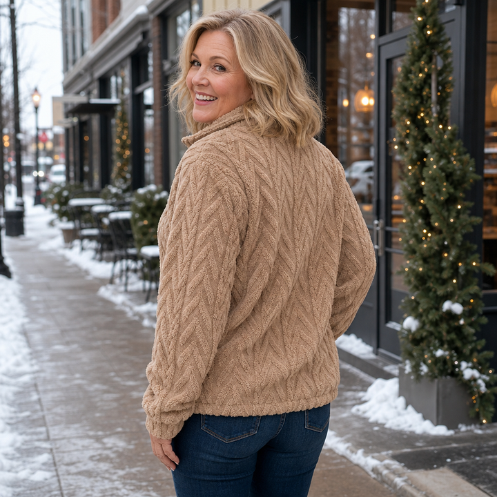 Cable &amp; Cozy – Sweter z dzianiny warkoczowej z krótkim zamkiem