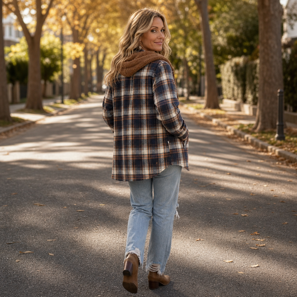 Huntlyn – Flanelowa kurtka shacket z podszewką sherpa