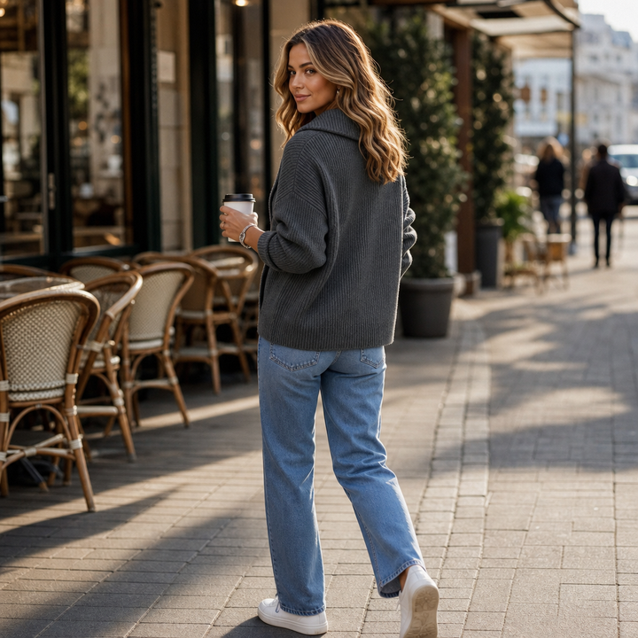 Wearbella – Kurtka z dzianiny z ukośnym zamkiem i dużym kołnierzem