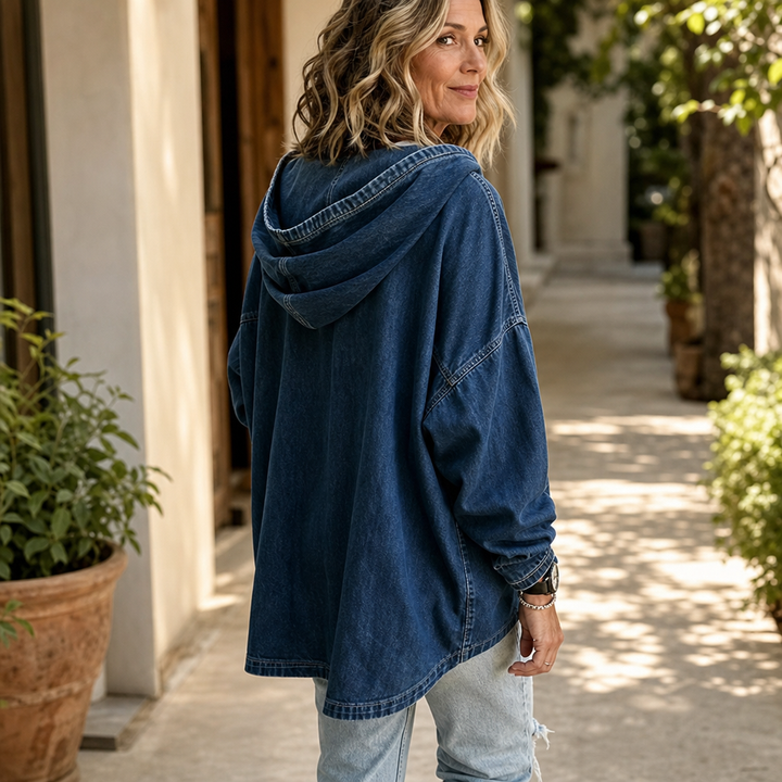 Denim Ease – Przeciętny, Przeciętny Kaptur w Stylu Dżinsowym