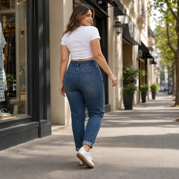 Wearbella – Dżinsy z elastycznym paskiem i sznurkiem ściągającym