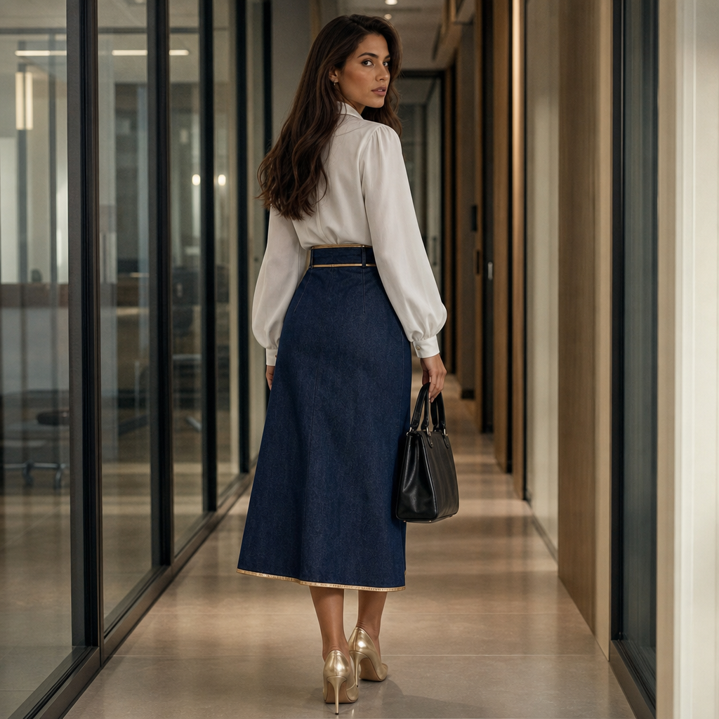 Wearbella – Asymetryczna Spódnica Midi w Stylu Dżinsowym