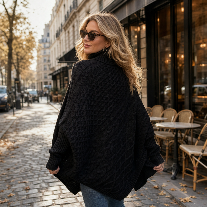 Cabelune – Sweter Poncho z Warkoczem w Stylu Asymetrycznym