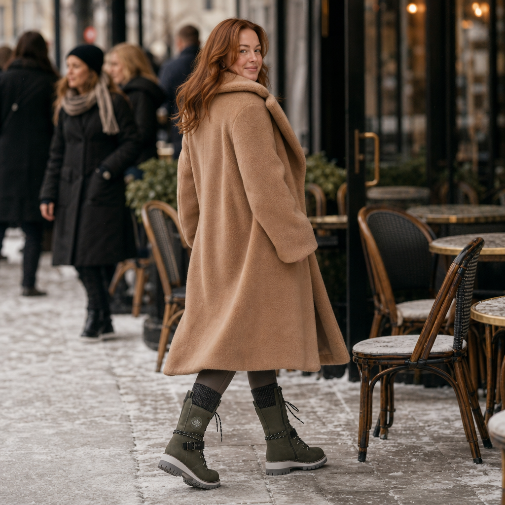 Cozette – Szerokie zimowe buty z dzianinowym cholewką