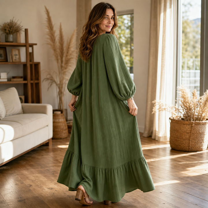 Wearbella – Oversized Biskupa Rękaw Boho Maxi Sukienka