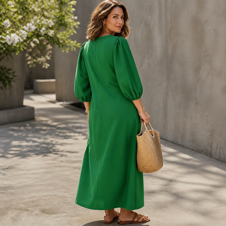 Everdrape – Sukienka maxi z dekoltem w serek i bufkami