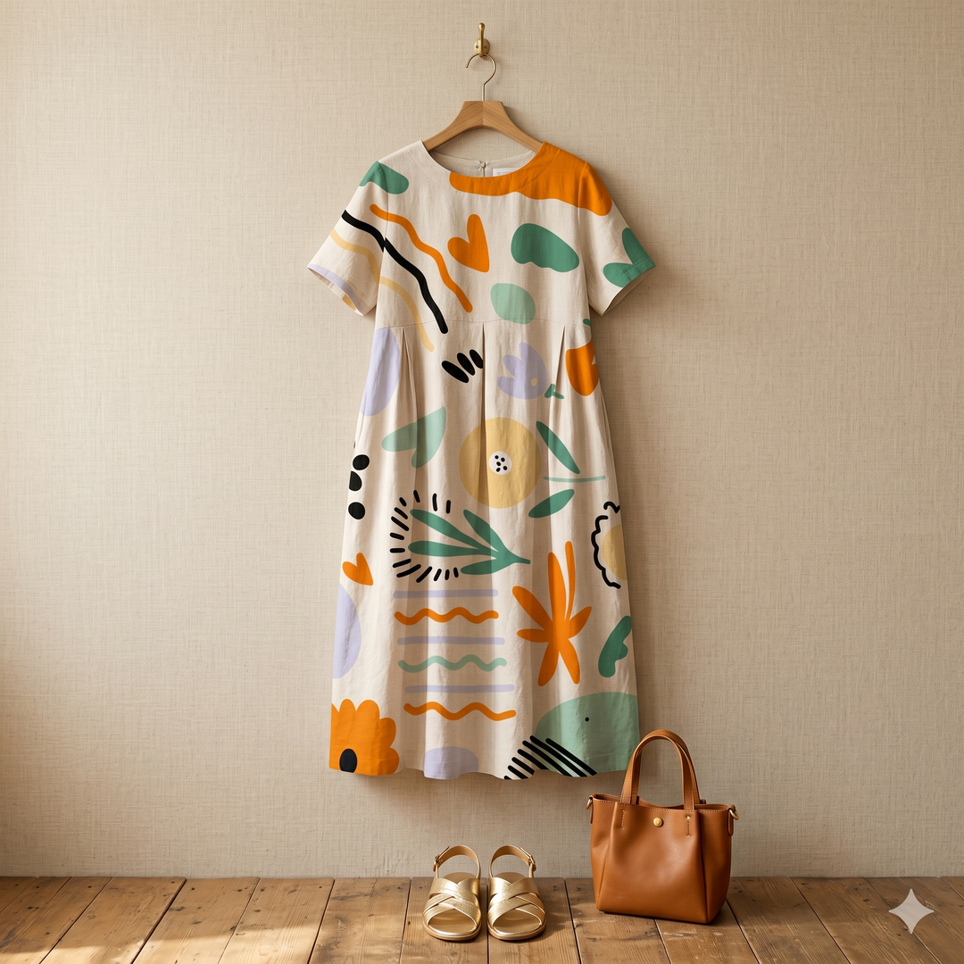 Luna – Midi sukienka w rozmiarze plus-size z artystycznym nadrukiem