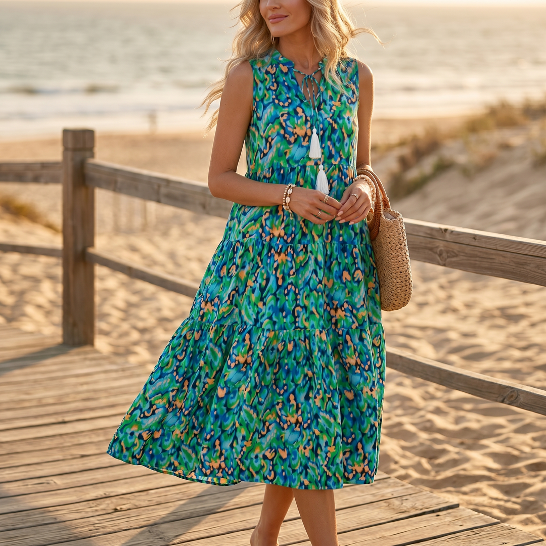 Soleia – Damska Sukienka Midi w Stylu Boho z Falbanami