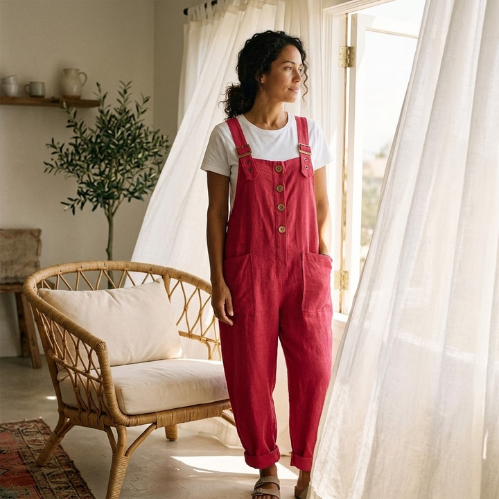 Slowlinen – Luźne ogrodniczki z guzikami