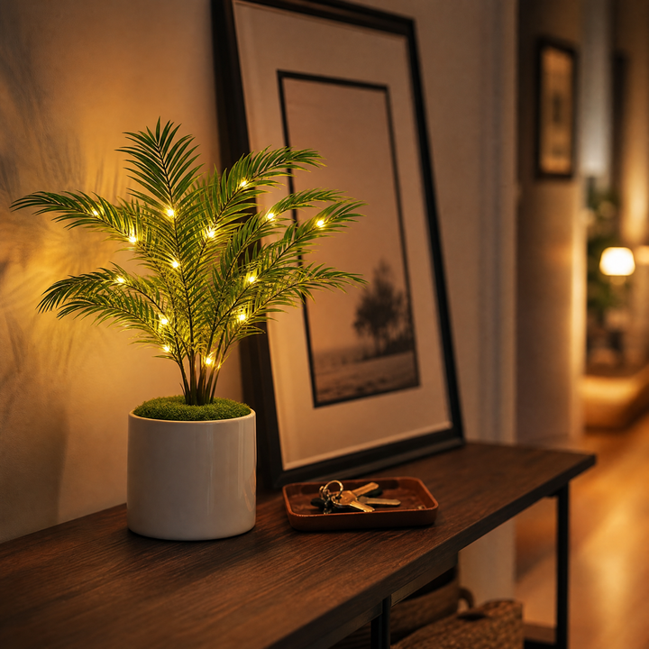 Palmora – Lampa LED z palmy Areca z doniczką