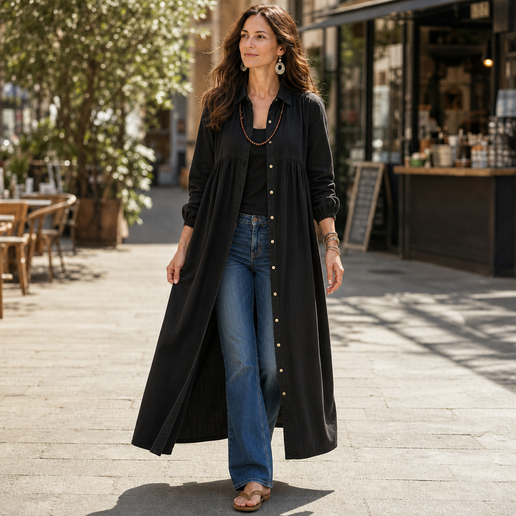 Linalle – Sukienka maxi z przodu na guziki w stylu lnianym