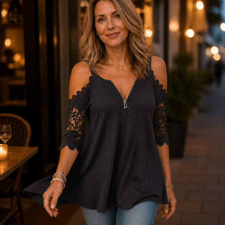 Wearbella – Top z koronkowymi rękawami typu cold-shoulder i zamkiem z tyłu