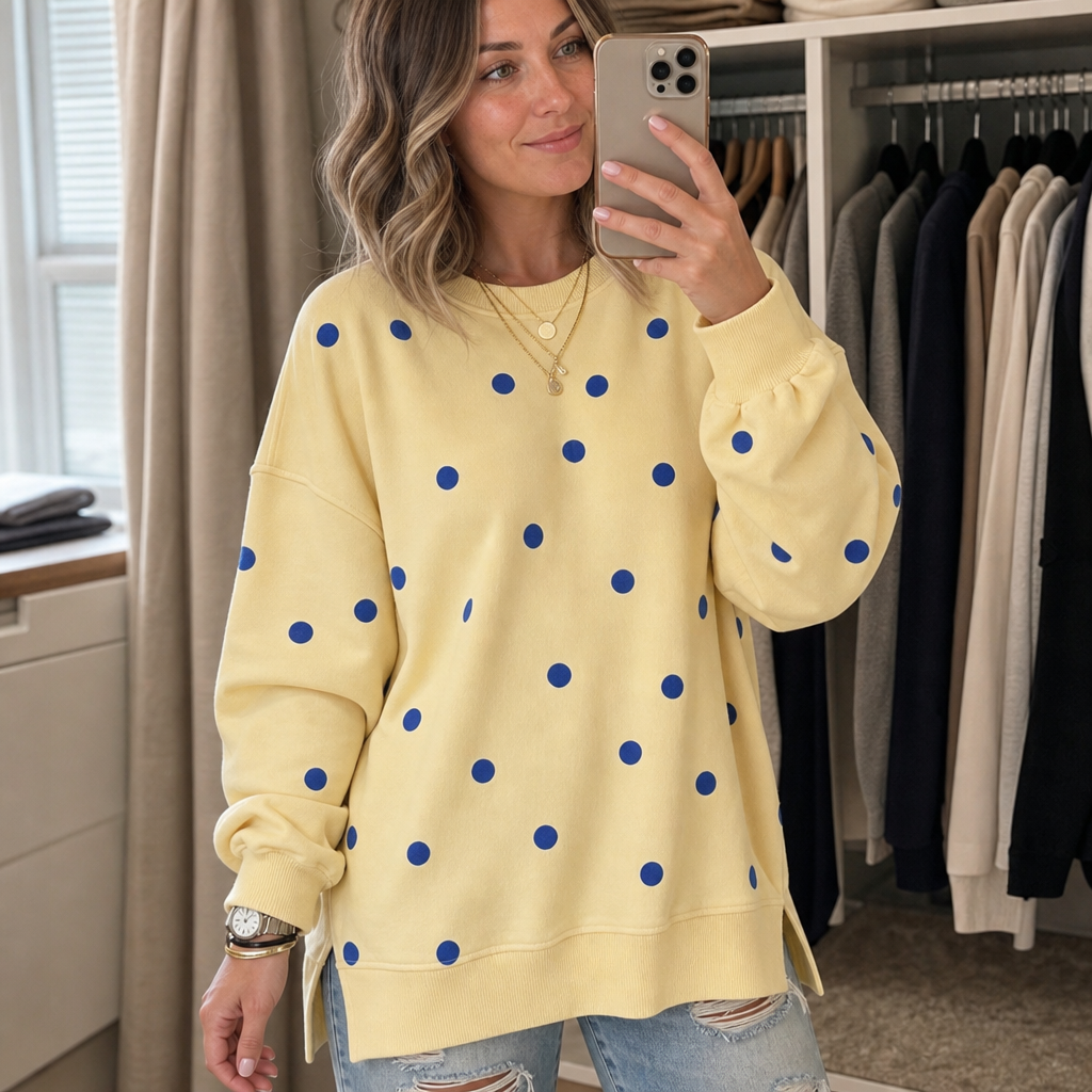 Sunbelle – Sweter z kropkami i wiązaniem na szyi