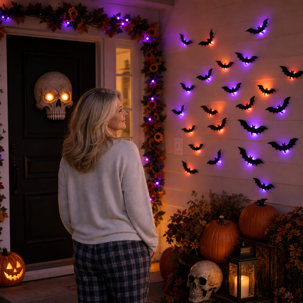 Hauntlow – Składane LED Świecące Nietoperze na Halloween (36 szt.)