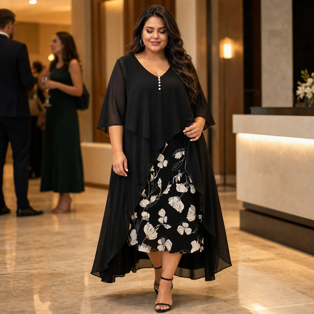 Wearbella – Sukienka z asymetrycznym dołem z chifonu w stylu faux dwuczęściowym