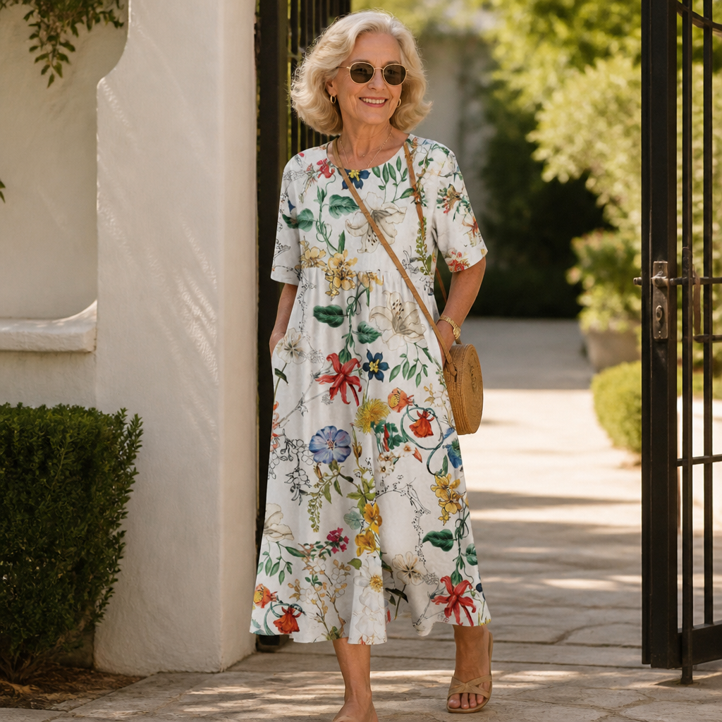 Wearbella – Midi sukienka w kwiatowy wzór z okrągłym dekoltem