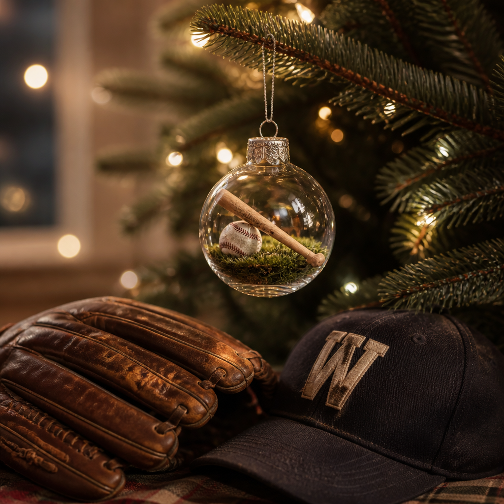 Seasonkeep – Szklana bombka akrylowa na Boże Narodzenie z motywem baseballowym (2 szt.)
