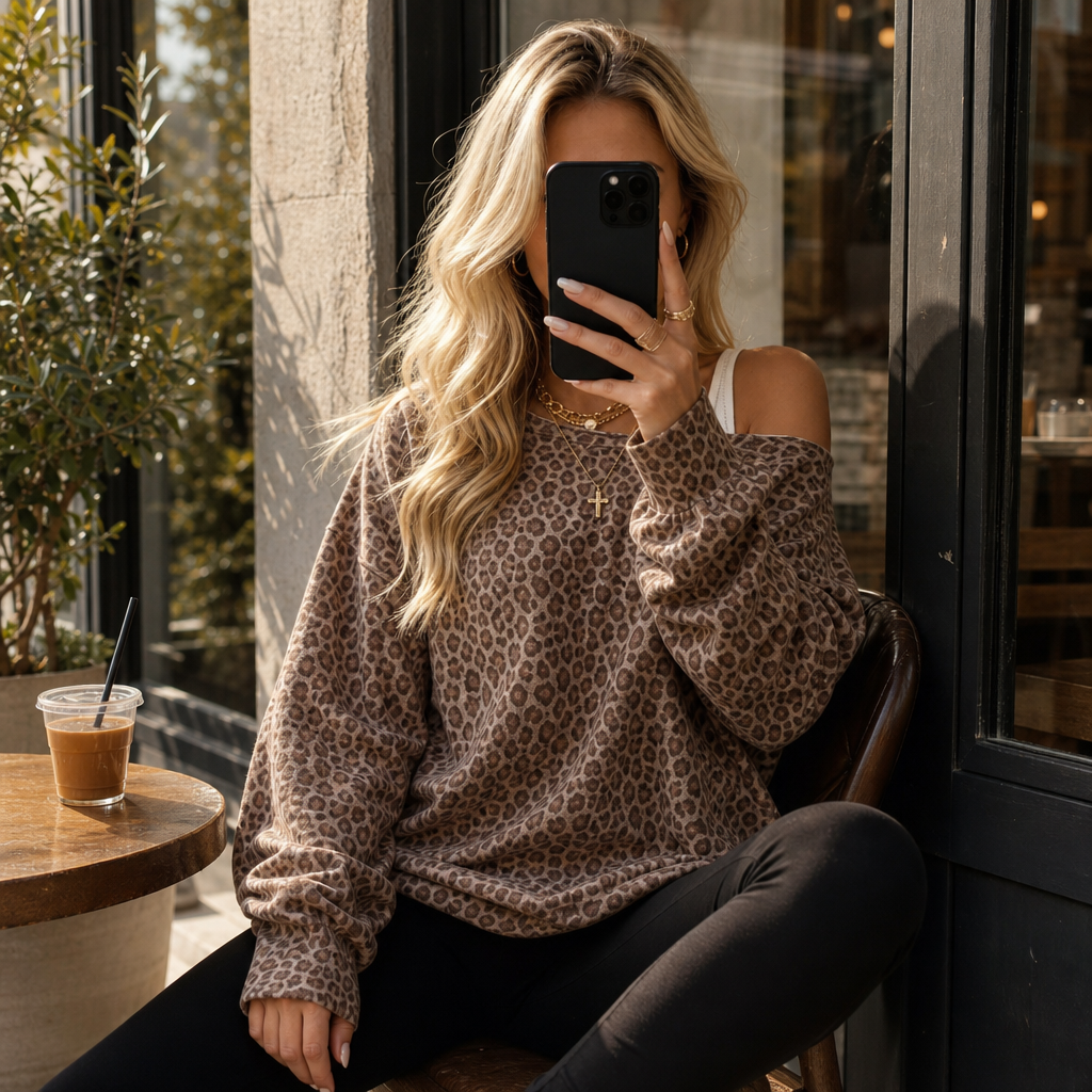 Marrylene – Oversize Sweter z Wzorem Panterki