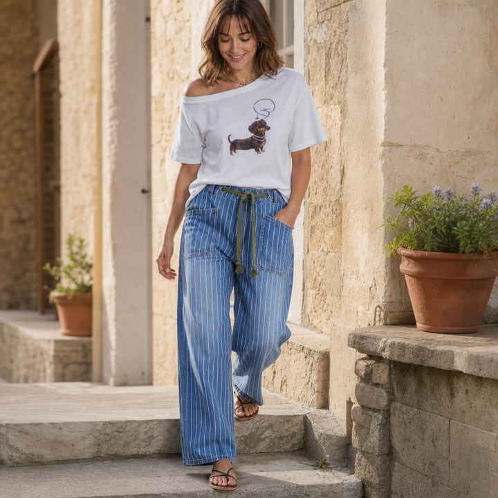 Longleg Denim Co. – Spodnie dżinsowe z szerokimi nogawkami i sznurkiem