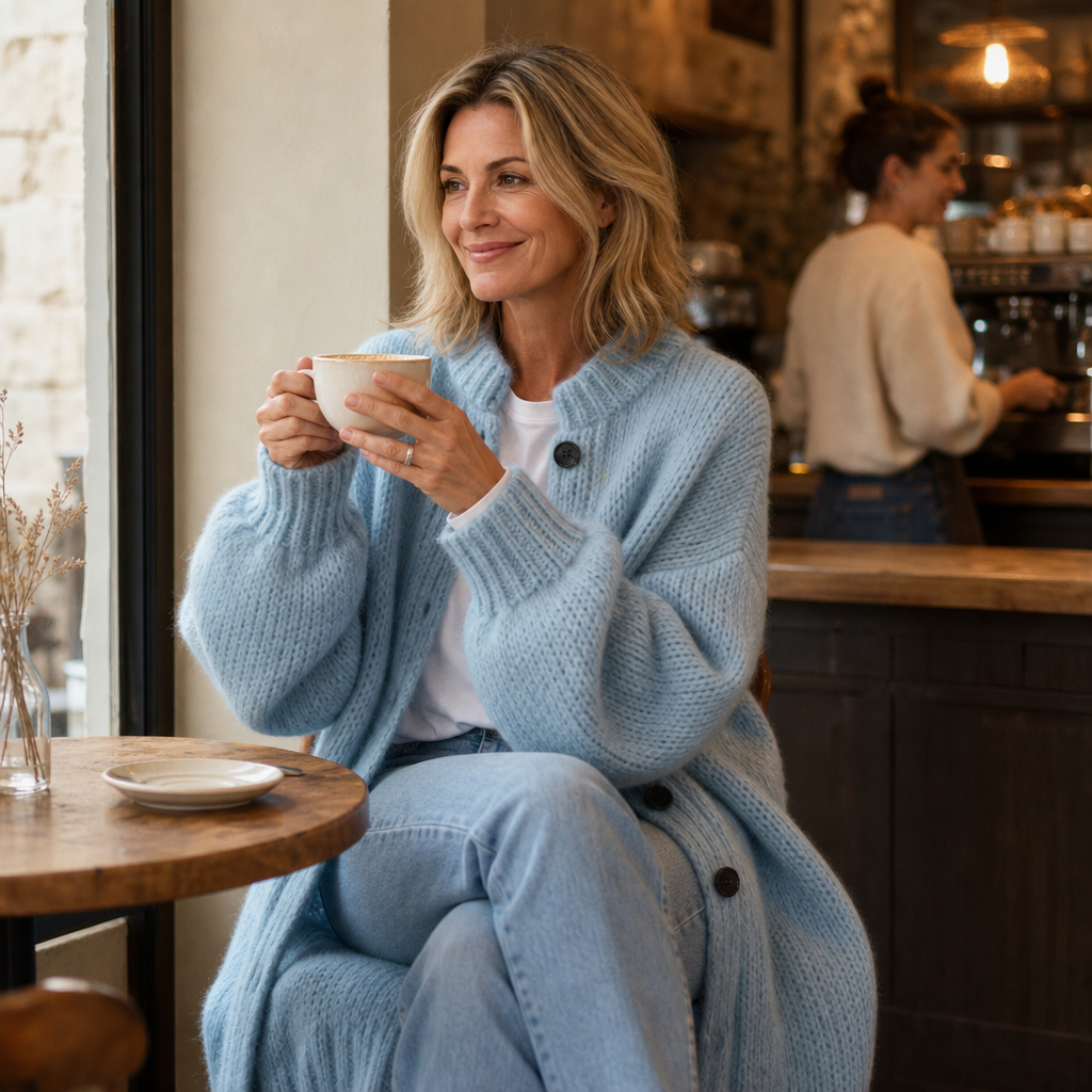 Wearbella – Gruby Sweter-Kurtka z Guzikami do Kolan