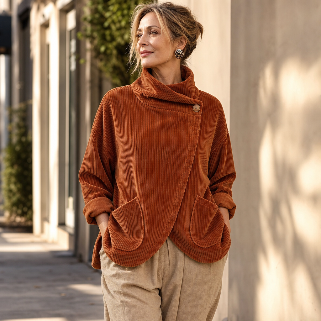 Draperie – Asymetryczny top z guzikiem i sztruksu