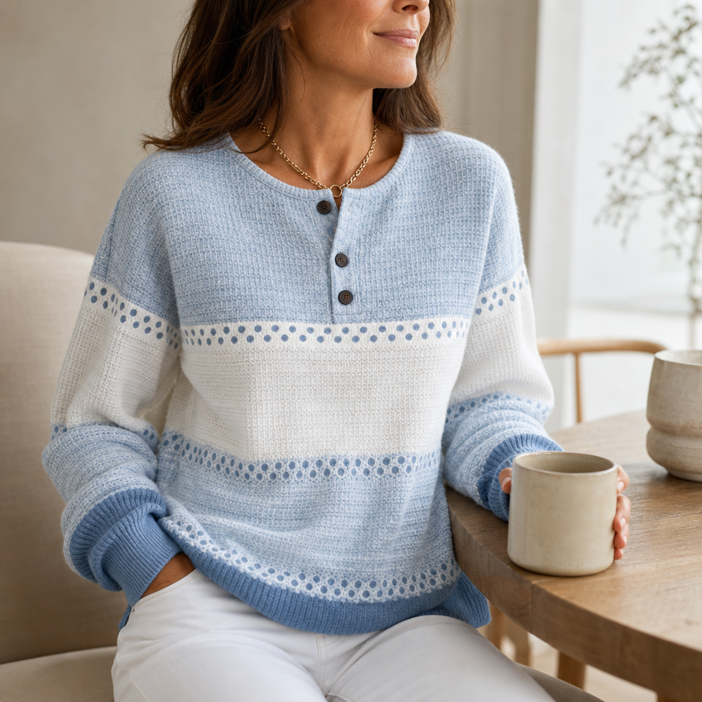 Waffleton – Sweter Henley w Warstwach z Blokiem Kolorów