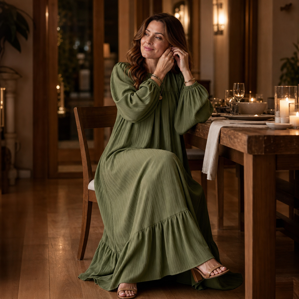 Wearbella – Oversized Biskupa Rękaw Boho Maxi Sukienka