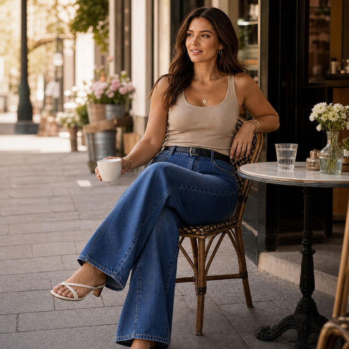 Wearbella – Jeansy z wysokim stanem i szerokimi nogawkami z zapięciem na guziki