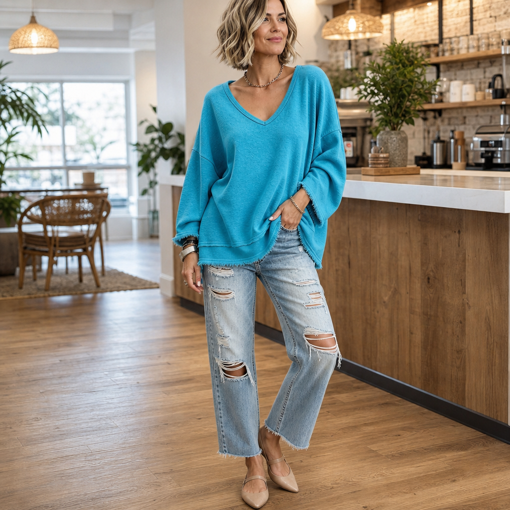 Wearbella – Sweter z dekoltem w serek, wykończony surowym brzegiem