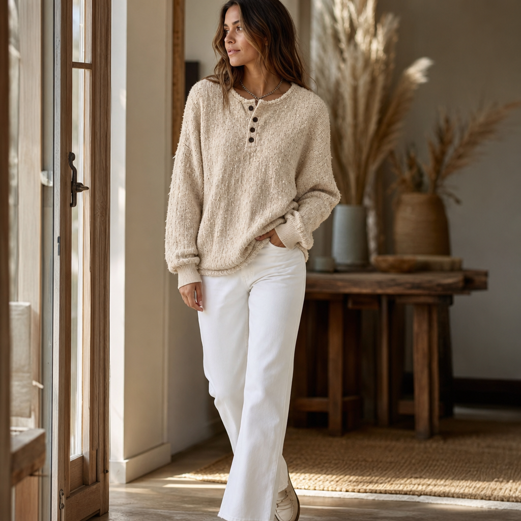 Autumbre – Gruby Sweter Henley z Guzikami