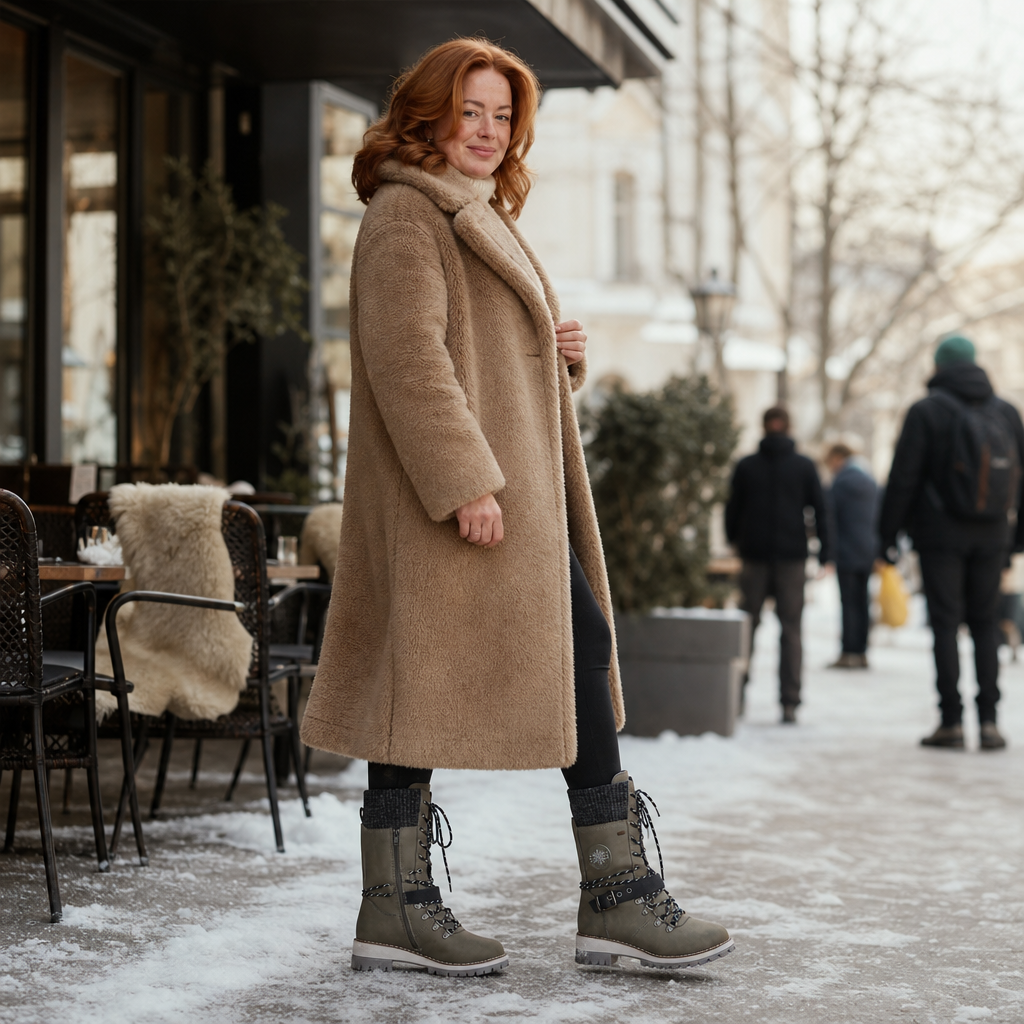 Cozette – Szerokie zimowe buty z dzianinowym cholewką