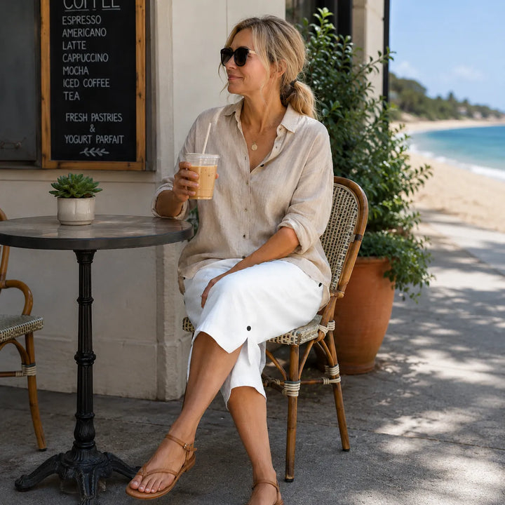 Brisana – Lekkie Spodnie Capri w Stylu Lnianym dla Kobiet z Miękką Elastyczną Talią