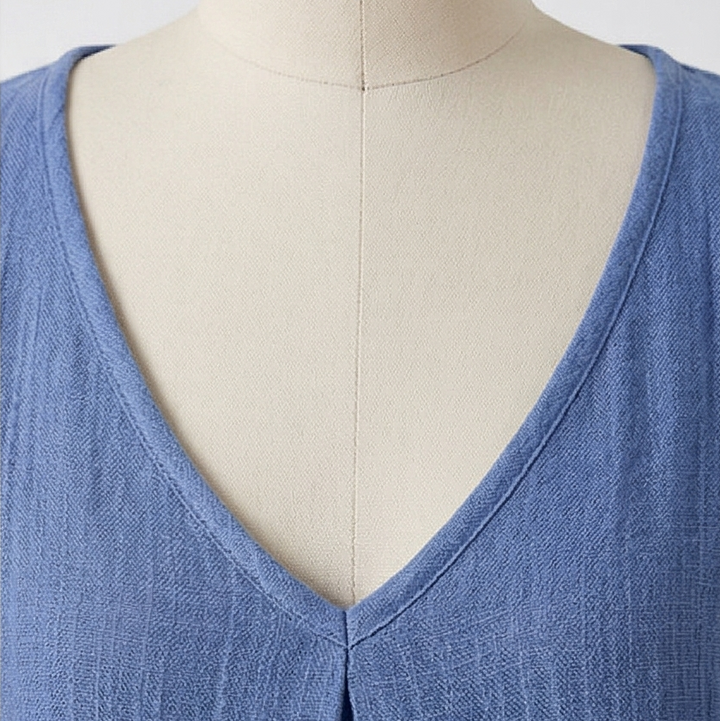 Linara – Sukienka V-Neck z Bawełny i Lnu dla Kobiet