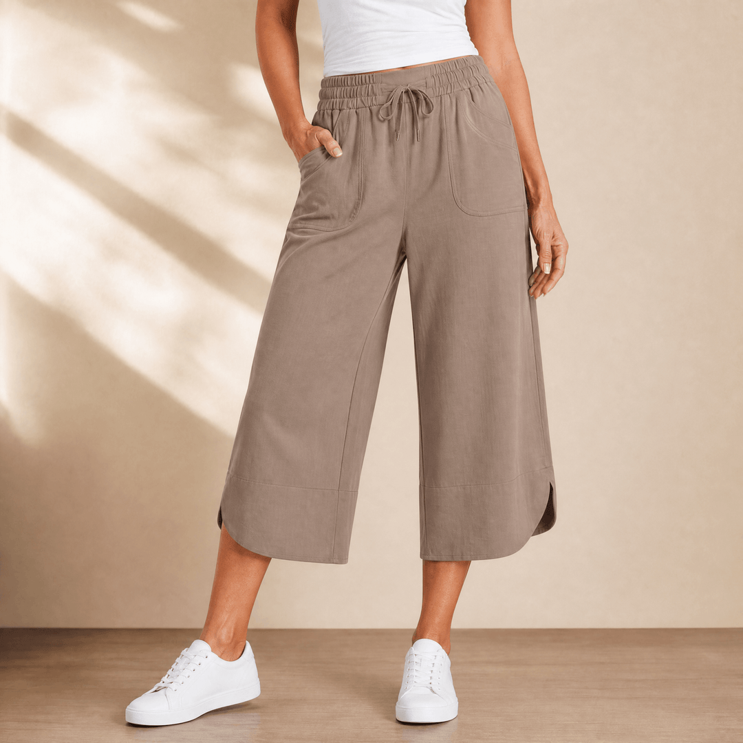 Lounella – Kobiece miękkie spodnie z szerokimi nogawkami o kroju cropped