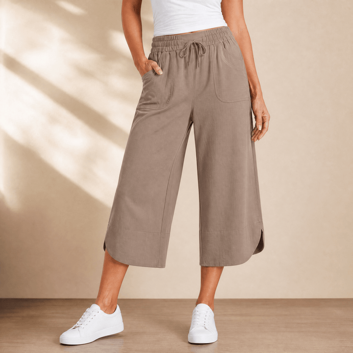 Lounella – Kobiece miękkie spodnie z szerokimi nogawkami o kroju cropped