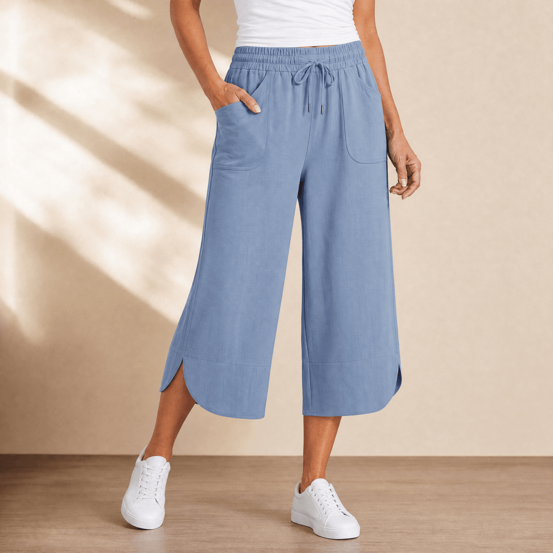 Lounella – Kobiece miękkie spodnie z szerokimi nogawkami o kroju cropped