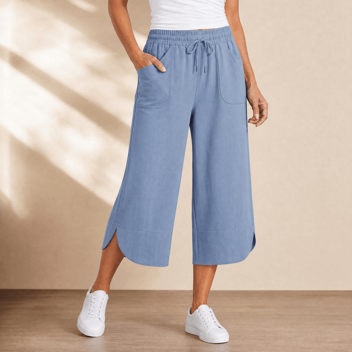 Lounella – Kobiece miękkie spodnie z szerokimi nogawkami o kroju cropped