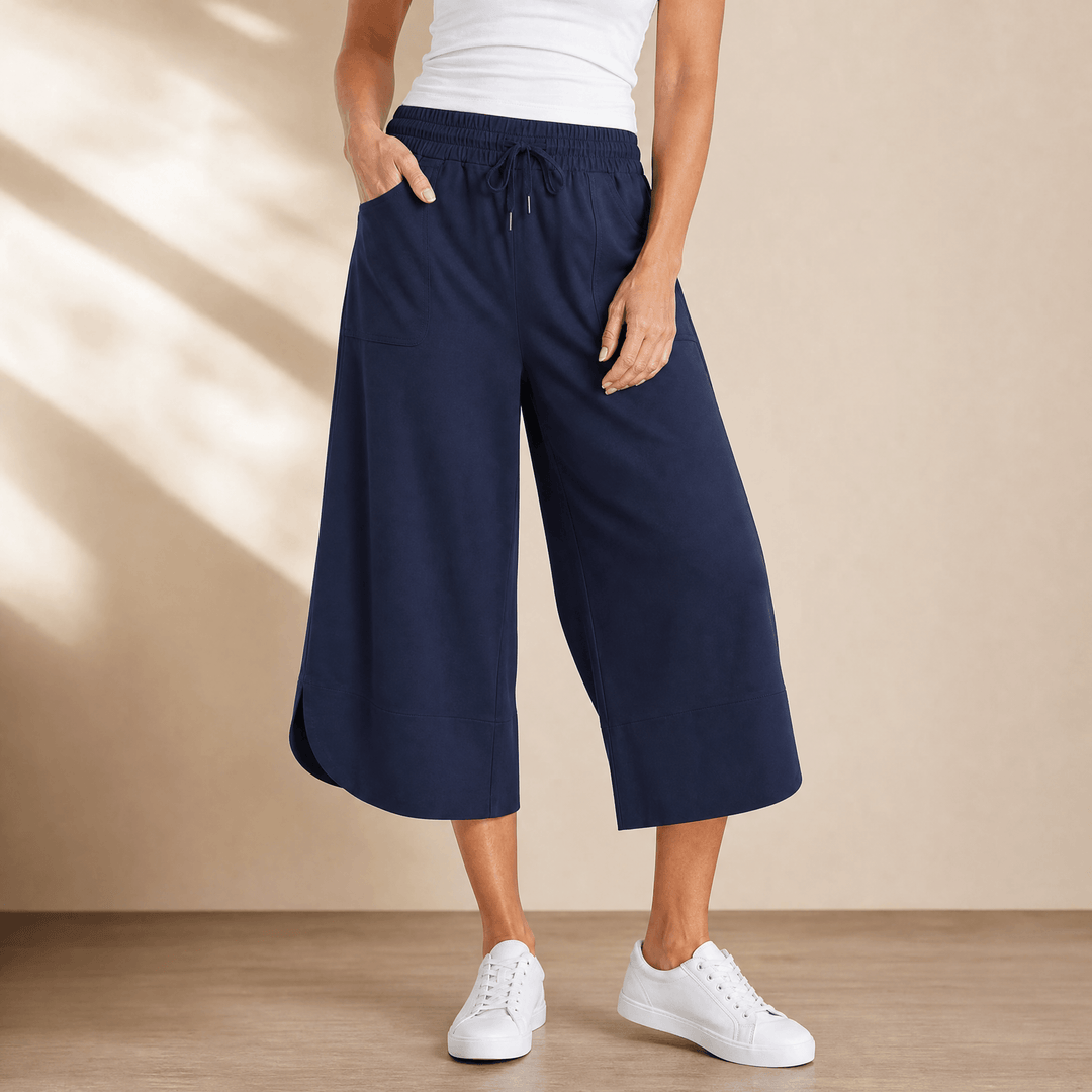 Lounella – Kobiece miękkie spodnie z szerokimi nogawkami o kroju cropped