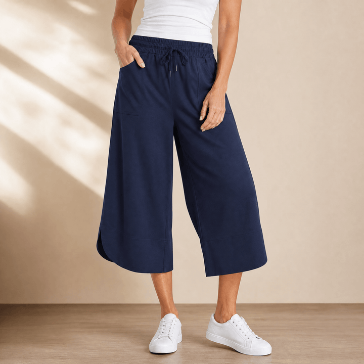 Lounella – Kobiece miękkie spodnie z szerokimi nogawkami o kroju cropped