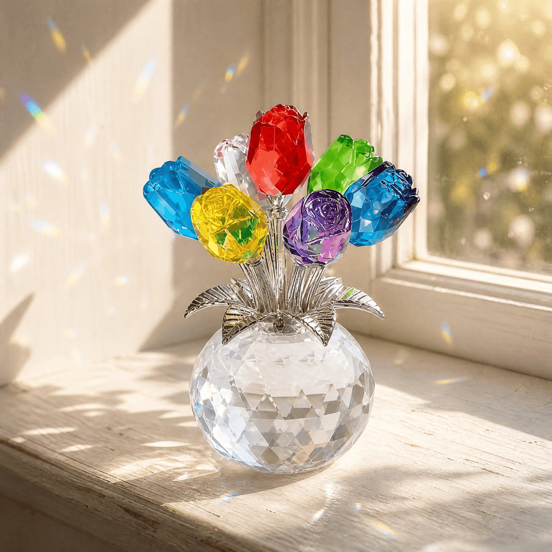 Lumirose – Bukiet Kryształowych Róż z Wazonem