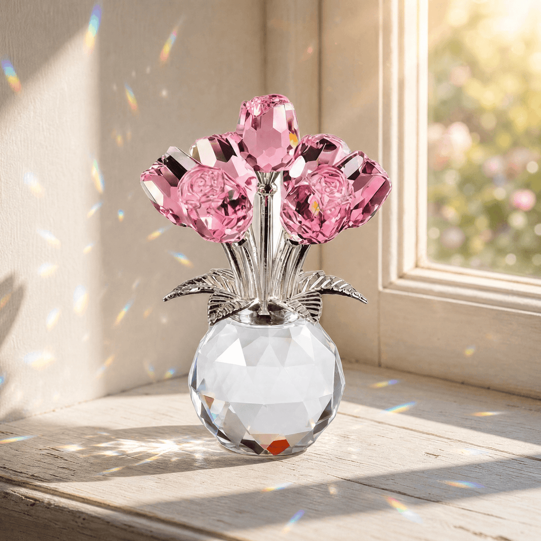 Lumirose – Bukiet Kryształowych Róż z Wazonem