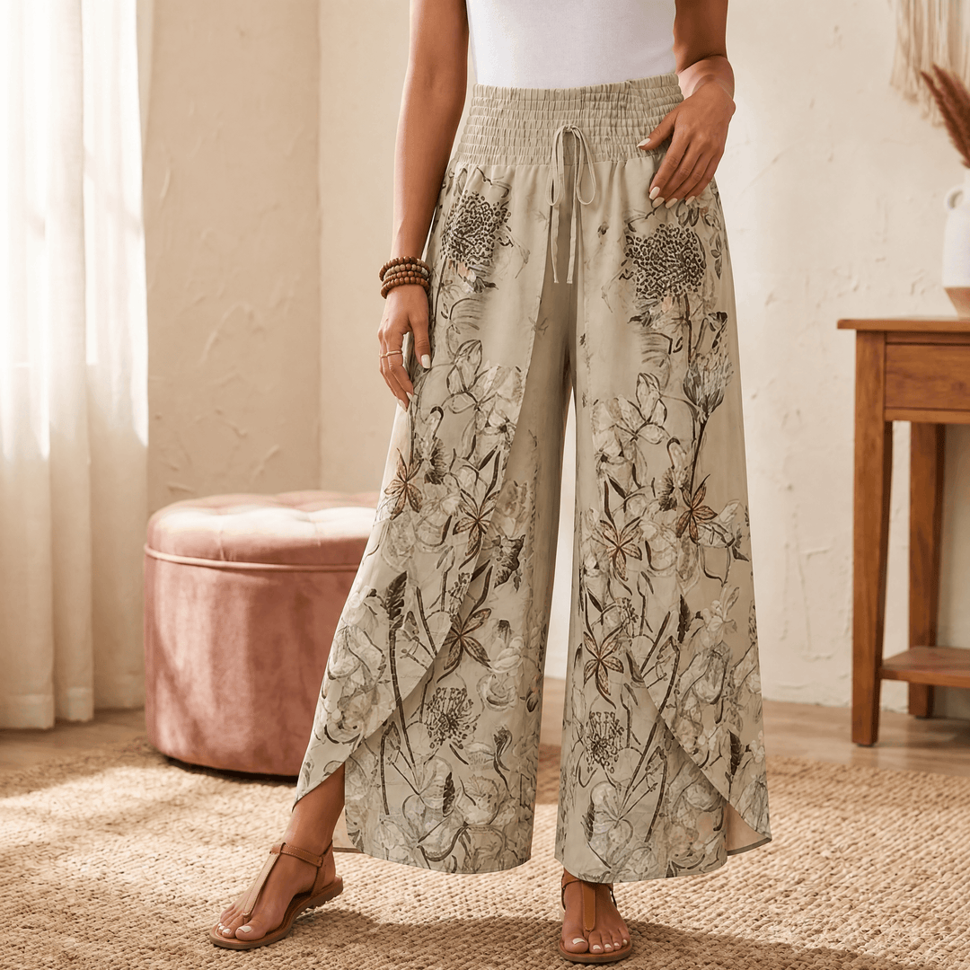 Lunavia – Damskie Spodnie Boho w Kwiaty z Szerokimi Nogawkami