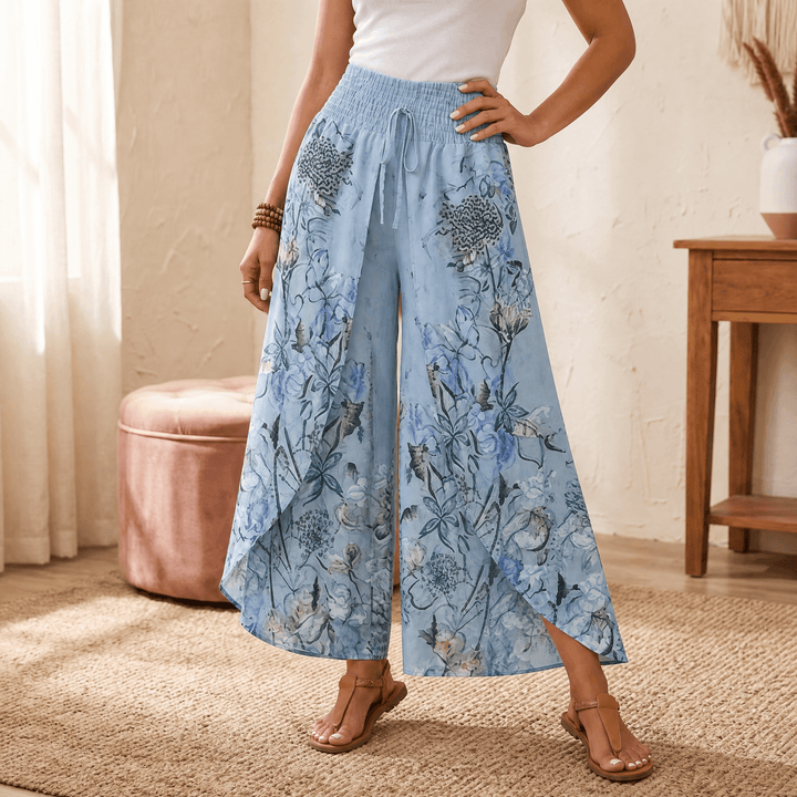 Lunavia – Damskie Spodnie Boho w Kwiaty z Szerokimi Nogawkami