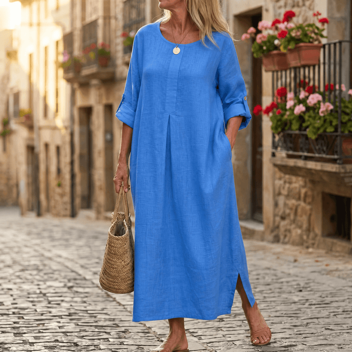 Lunavia – Damska Maxi Sukienka w Stylu Lnianym
