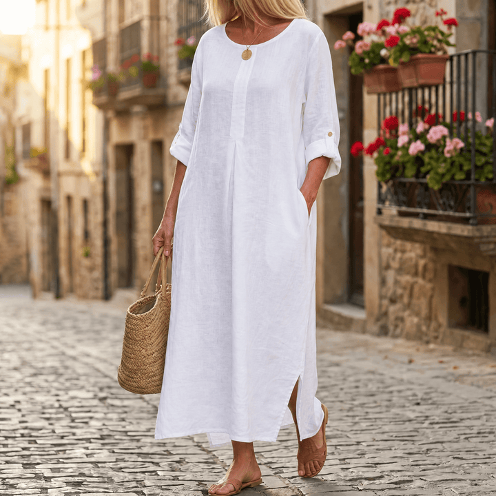 Lunavia – Damska Maxi Sukienka w Stylu Lnianym