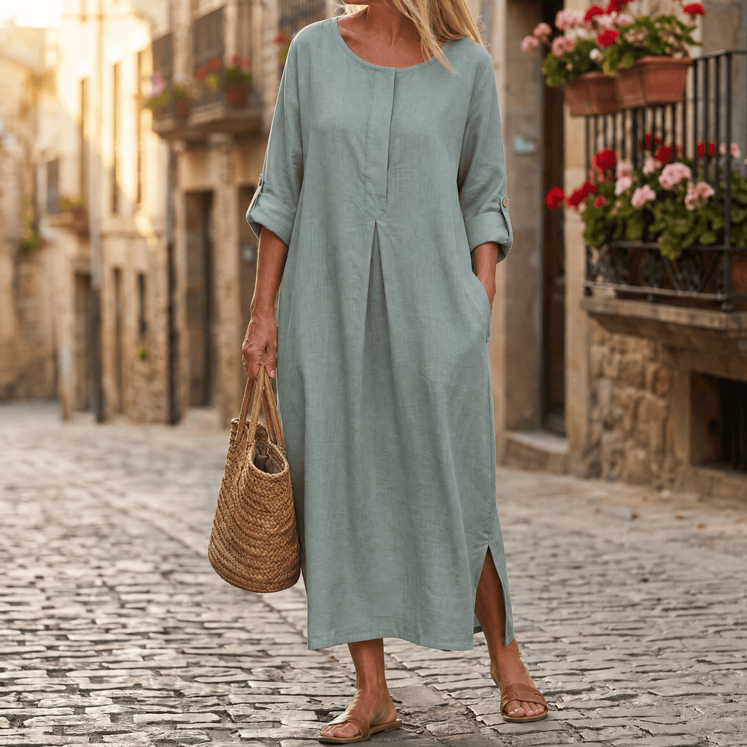 Lunavia – Damska Maxi Sukienka w Stylu Lnianym