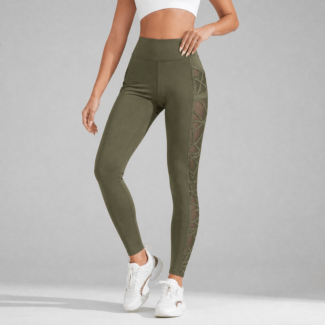 Luxefit – Legginsy z wysokim stanem i siateczkowymi panelami z ukrytą kieszenią