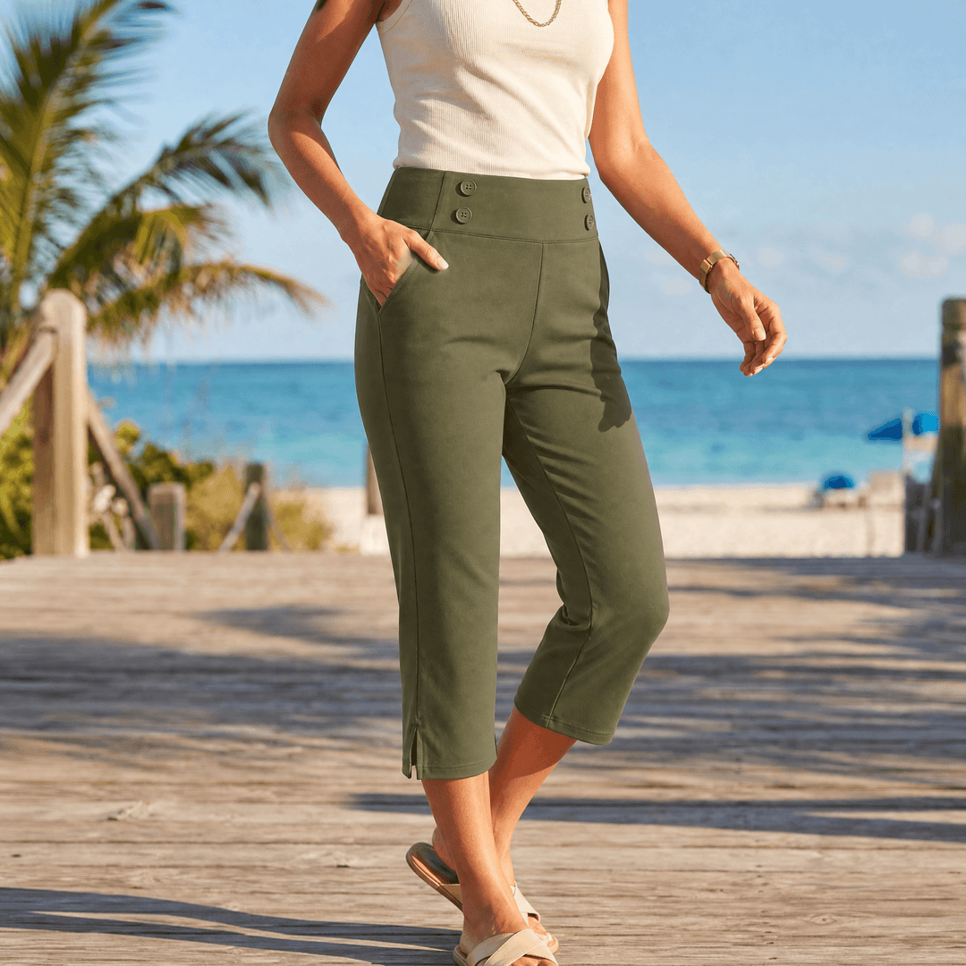 Marivella – Damskie Spodnie Capri z Wysokim Stanem